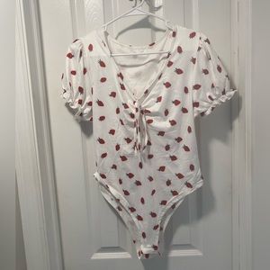 Plus Strawberry Print Drawstring Front Bodysuit - never worn- size 0XL